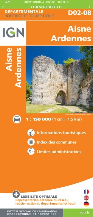 Carte routière IGN D721301 - D02-08 Aisne Ardennes