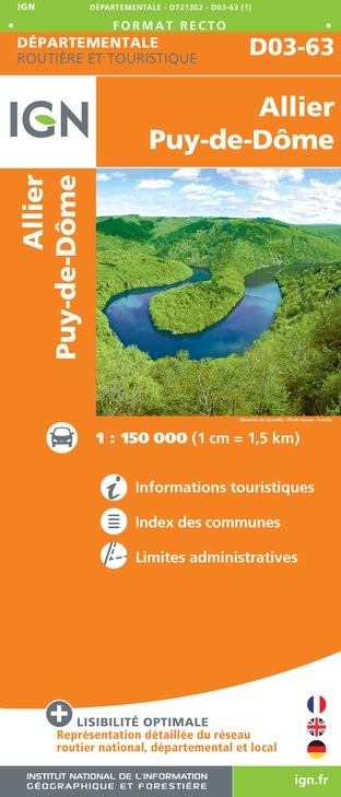 Carte routière IGN D721302 - D03-63 Allier Puy-De-Dôme