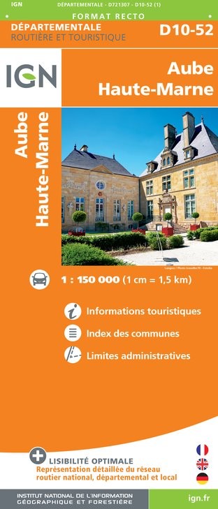 Carte routière IGN D721307 - D10-52 Aube Haute-Marne