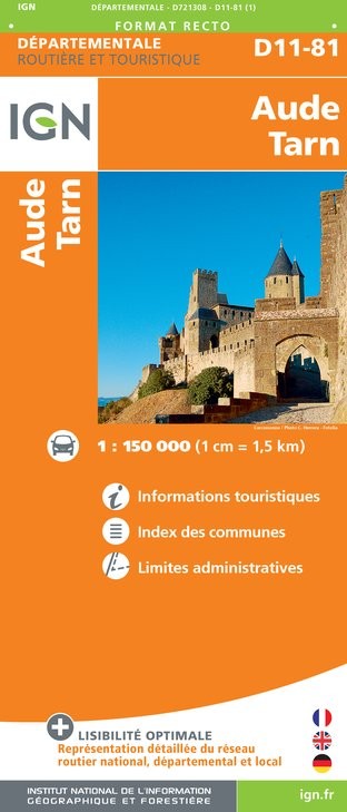 Carte routière IGN D721308 - D11-81 Aude Tarn