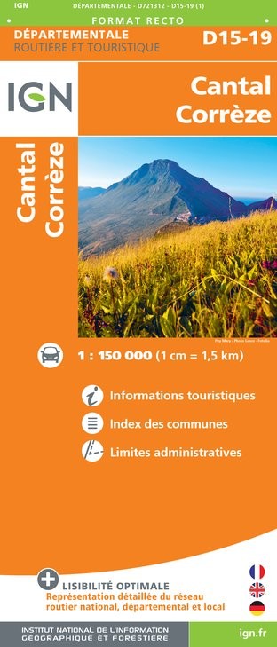 Carte routière IGN D721312 - D15-19 Cantal Correze