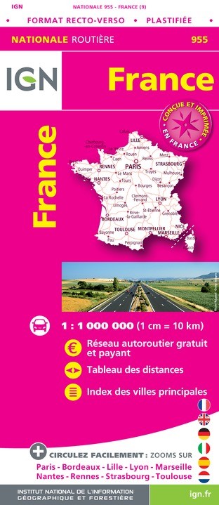 Carte IGN 1M955 - 955 France Routiere Plastifiee 2020