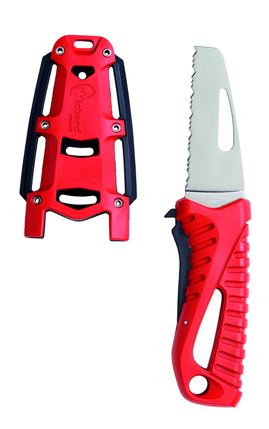 Couteau de sauvetage  lame crantée | manche rouge | WICHARD