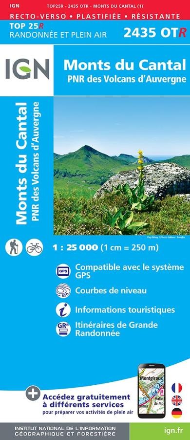 Carte IGN cantal volcans aubergne 2435OTR série Top 25 Résistante