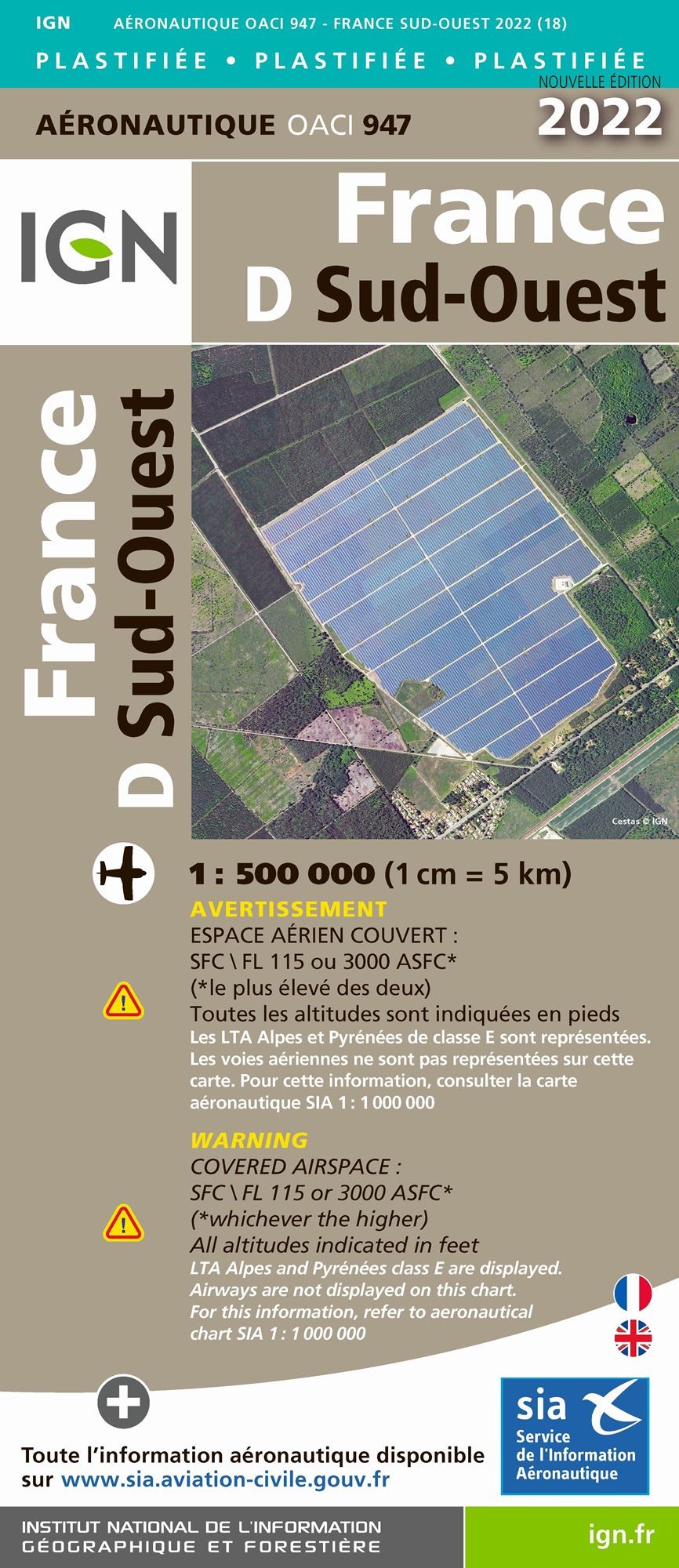 Carte IGN OACI947 - France Sud-Ouest Plastifiée 2022