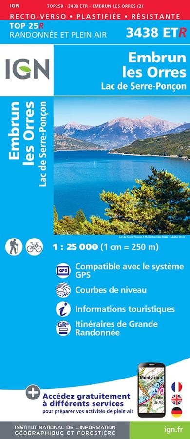 Carte IGN embrun les orres lac serre poncon 3438ETR série Top 25 Résistante