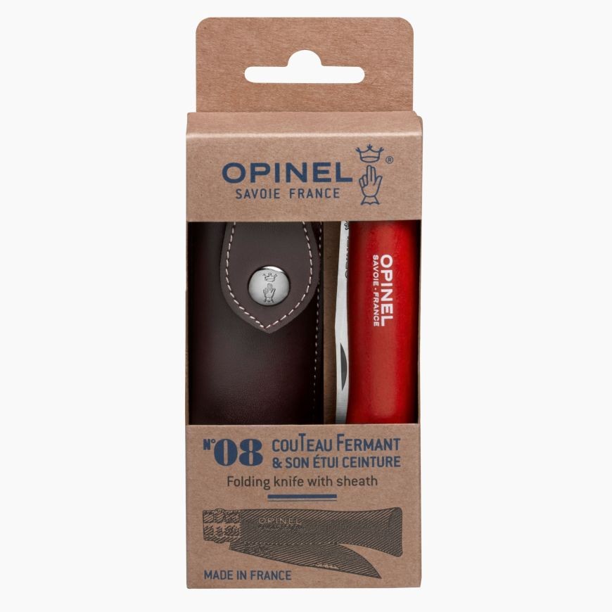 Coffret couteau Opinel n°8 baroudeur rouge + étui alpine