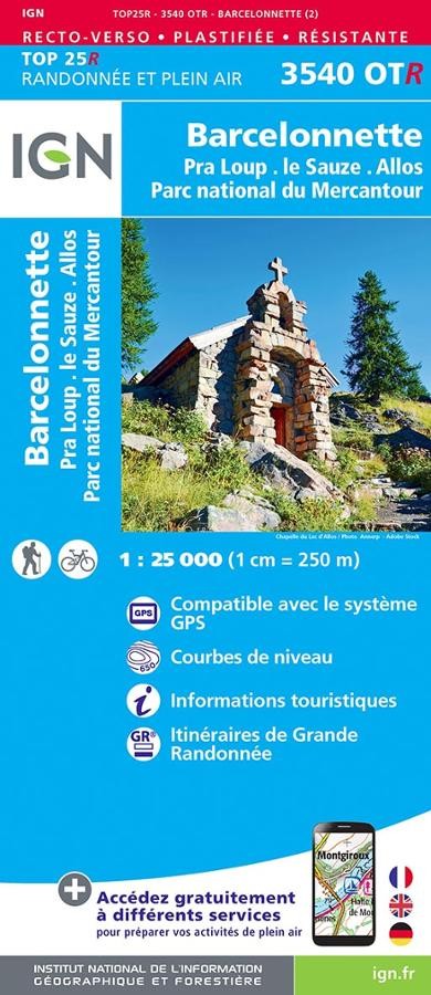 Carte IGN barcelonnette par loup allos le sauze 3540OTR série Top 25 Résistante