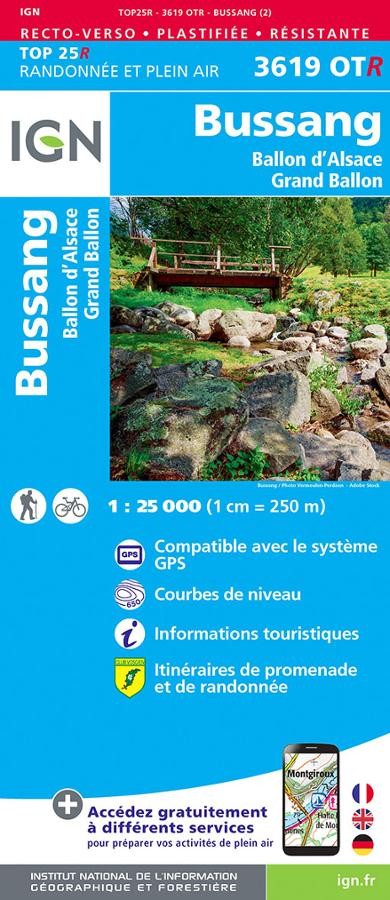 Carte IGN bussang la bresse ballon 3619OTR série Top 25 Résistante