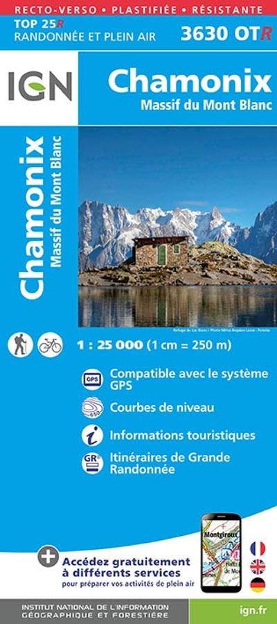 Carte IGN chamonix massif mont blanc 3630OTR série Top 25 Résistante