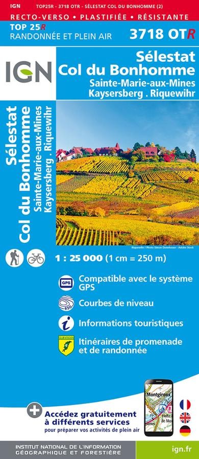 Carte IGN Sélestat Col du Bonhomme 3781OTR série Top 25 Résistante