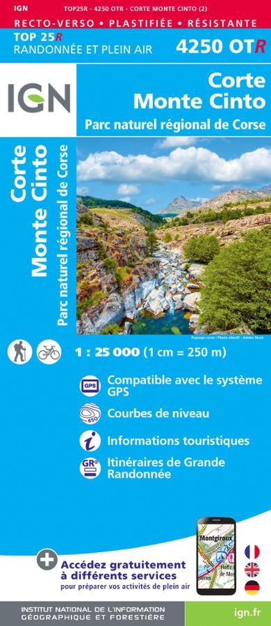Carte IGN parc national corse corte monte cinto 4250OTR série Top 25 Résistante