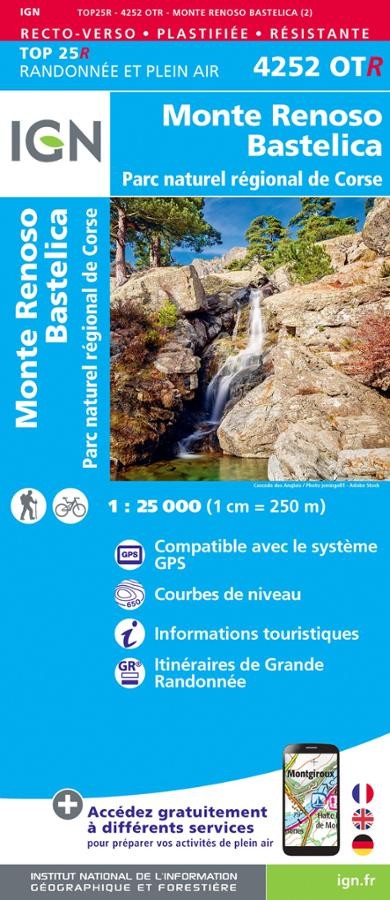 Carte IGN parc national corse mote renoso bastelica 452OTR série Top 25 Résistante