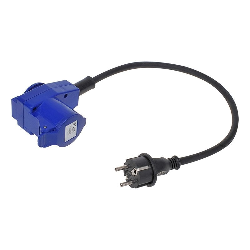 Câble adaptateur 40cm fiche Schuko vers prise coudée CEE + prise Schuko