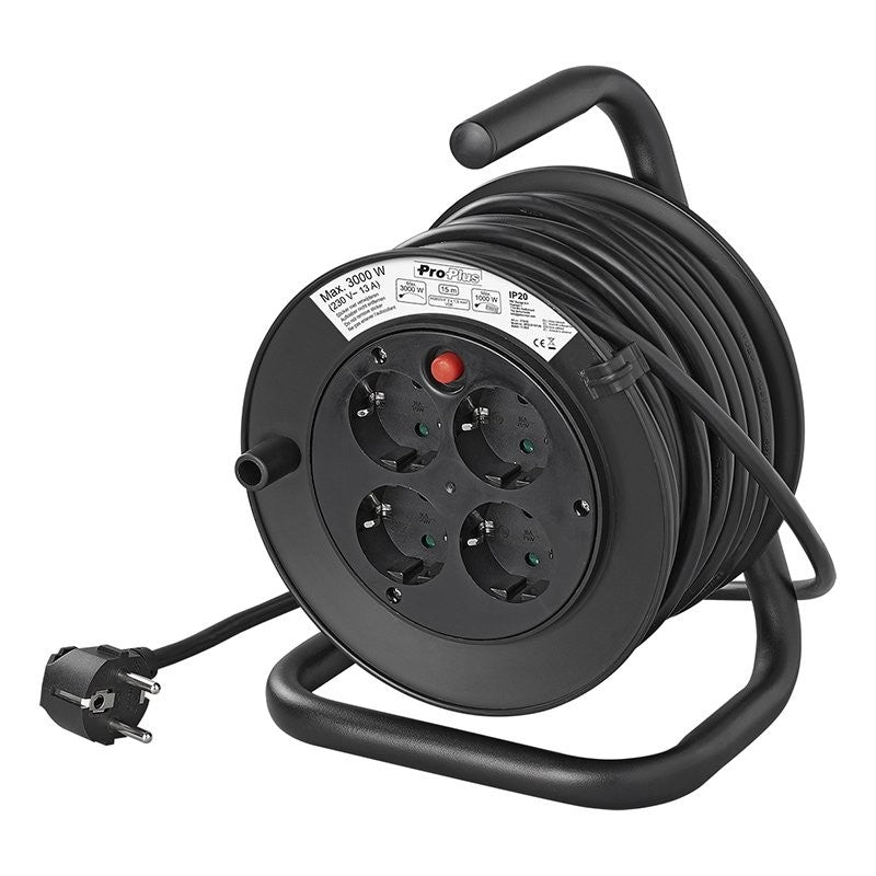 Enrouleur électrique Schuko quadruple prise 15M 3x1,5mm² VV
