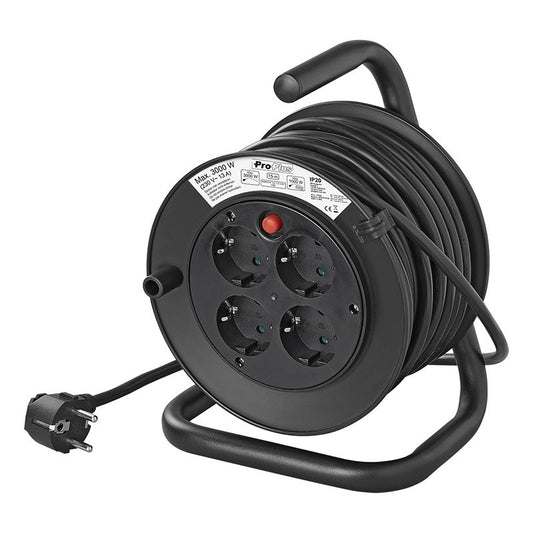 Enrouleur électrique Schuko quadruple prise 15M 3x1,5mm² VV