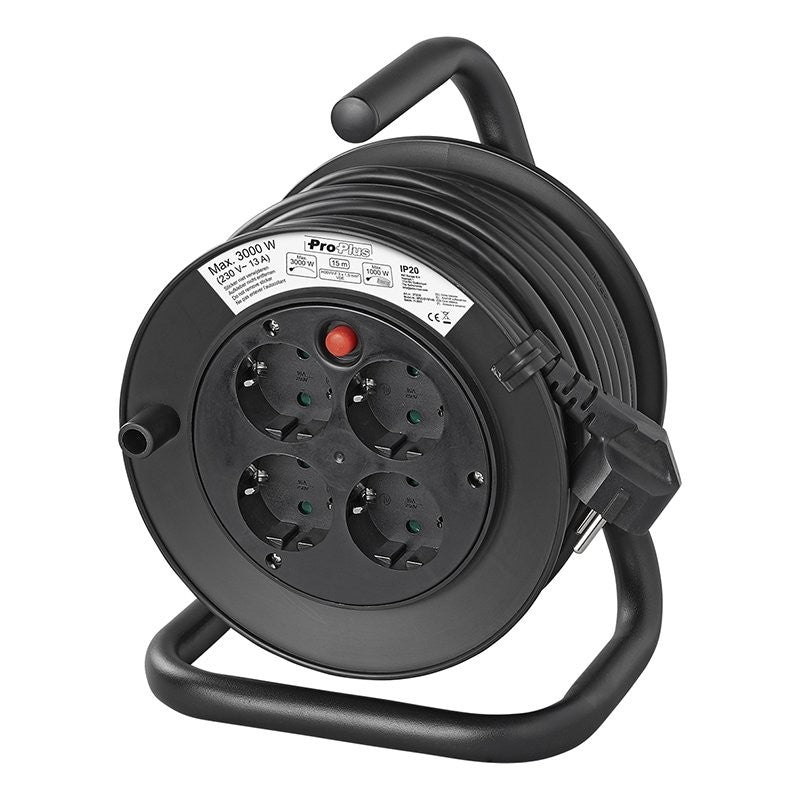 Enrouleur électrique Schuko quadruple prise 15M 3x1,5mm² VV