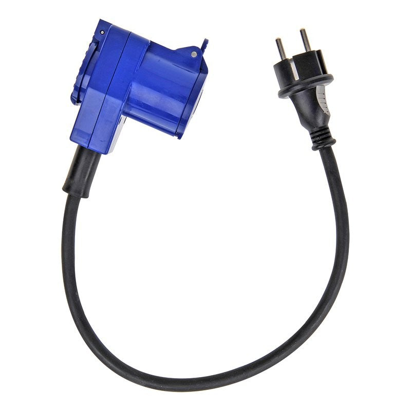 Câble adaptateur 40cm fiche Schuko vers prise coudée CEE + prise Schuko
