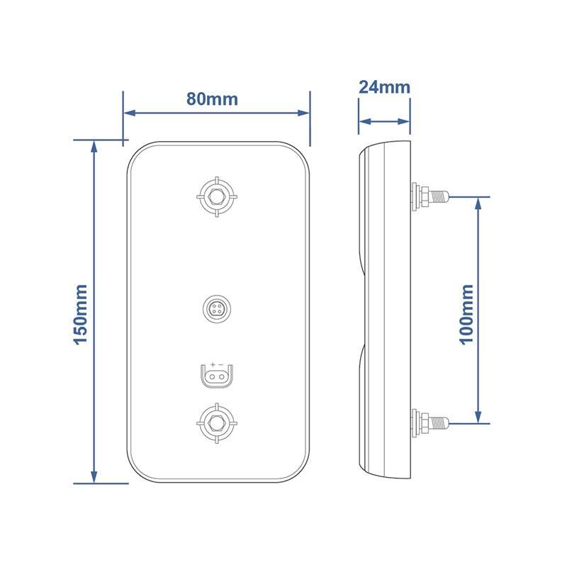 Feu arrière 12/24V 4 fonctions 80x150mm LED