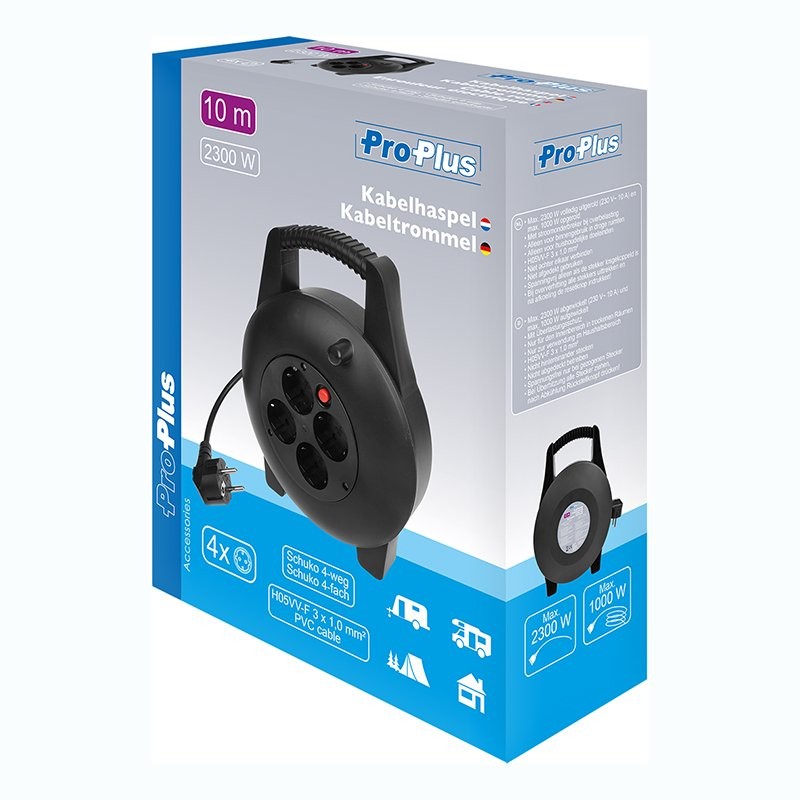 Enrouleur électrique Schuko quadruple prise 10M 3x1,0mm²
