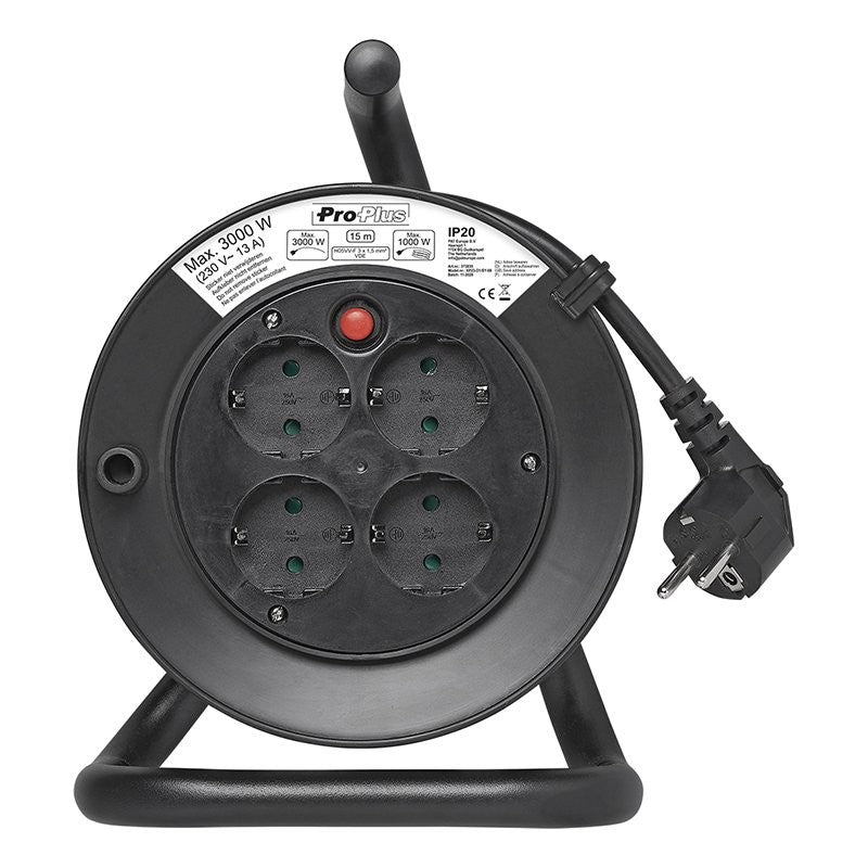 Enrouleur électrique Schuko quadruple prise 15M 3x1,5mm² VV
