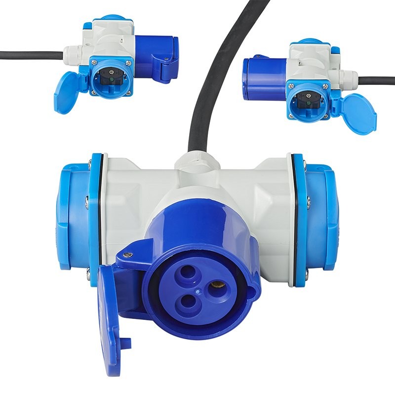 Câble adaptateur 150cm 3x1,5mm² fiche CEE vers prise 2xSchuko + 1xCEE