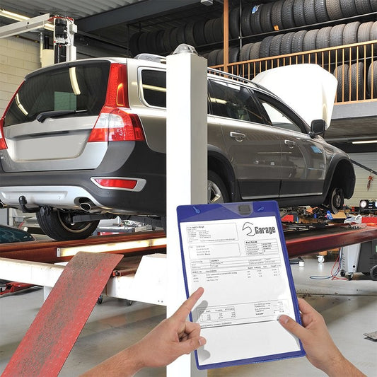 Carte de travail A4 bleu avec poche à clé – Lot de 10 pour garage & atelier