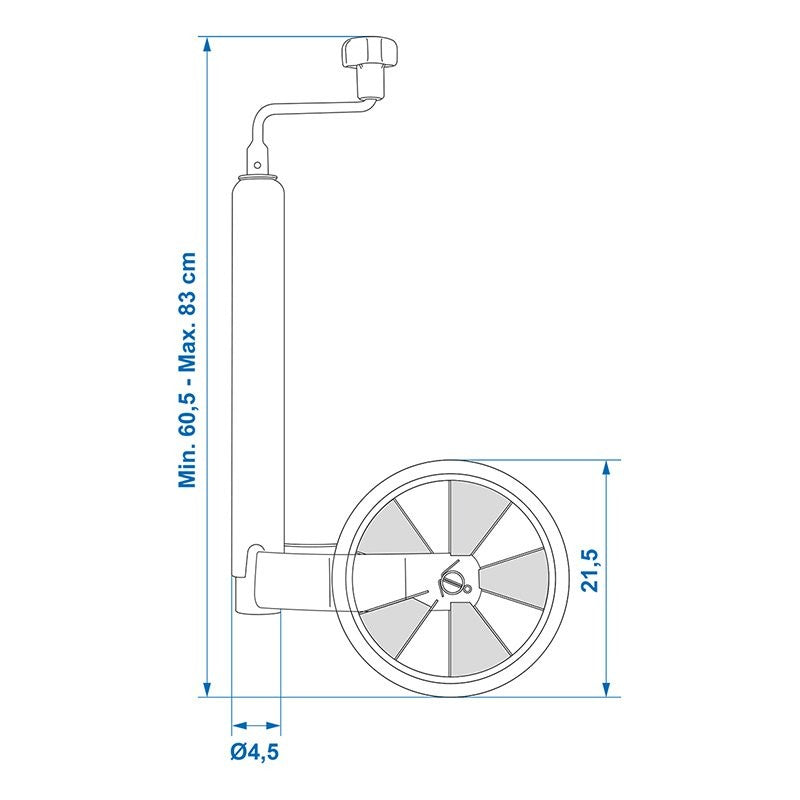 Roue jockey 48mm jante plastique avec pneu caoutchouc 220x70mm