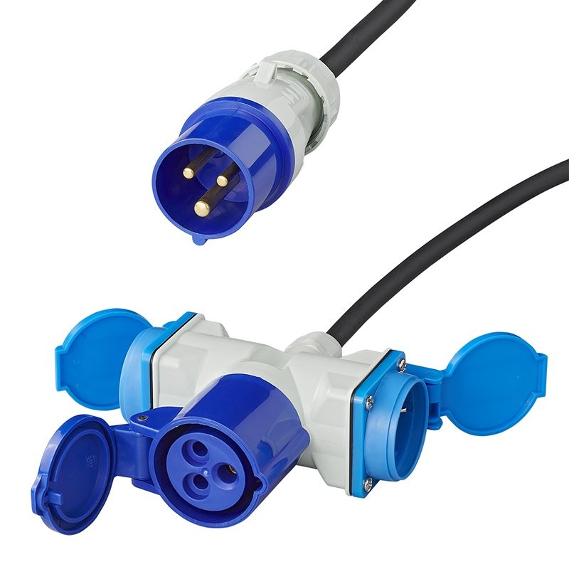 Câble adaptateur 150cm 3x1,5mm² fiche CEE vers prise 2xSchuko + 1xCEE