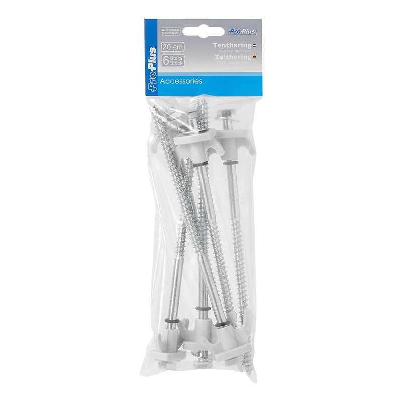 Piquet de tente à visser en métal avec crochet plastique 20cm 6 pièces dans polybag