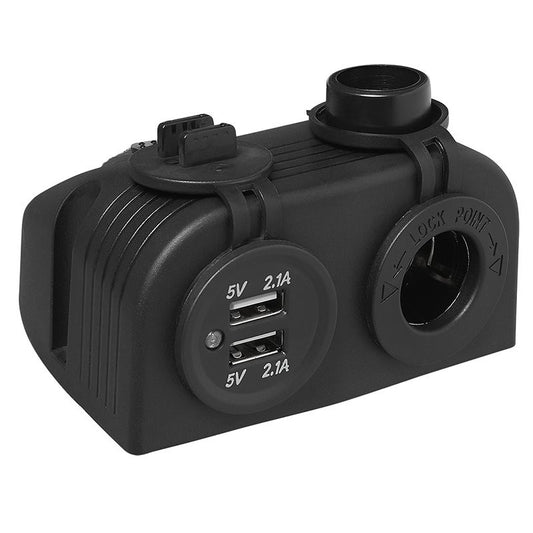 Kit de montage en surface: prise DIN + Prise-USB double type A 2x2100mA dans blister