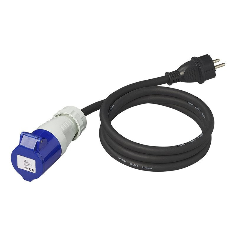 Câble adaptateur 150cm 3x2,5mm² fiche Schuko vers prise CEE
