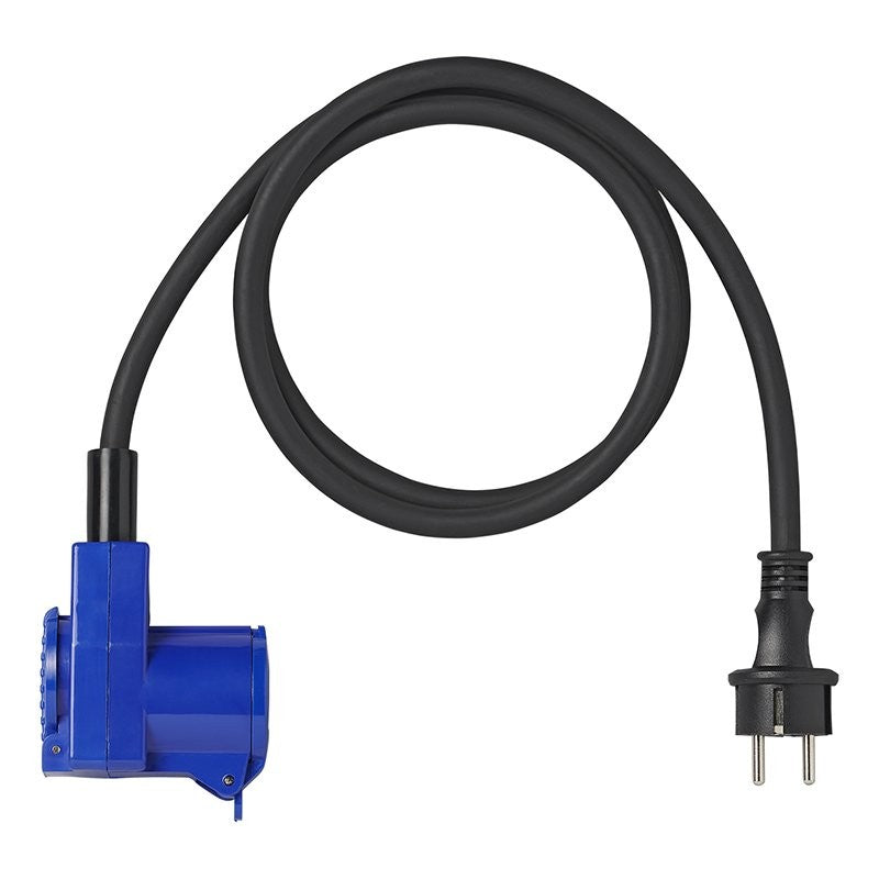 Câble adaptateur 150cm 3x2,5mm² fiche Schuko vers prise coudée CEE + prise Schuko