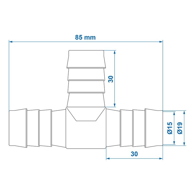 Raccord T pour circuit d'eau 19mm dans blister