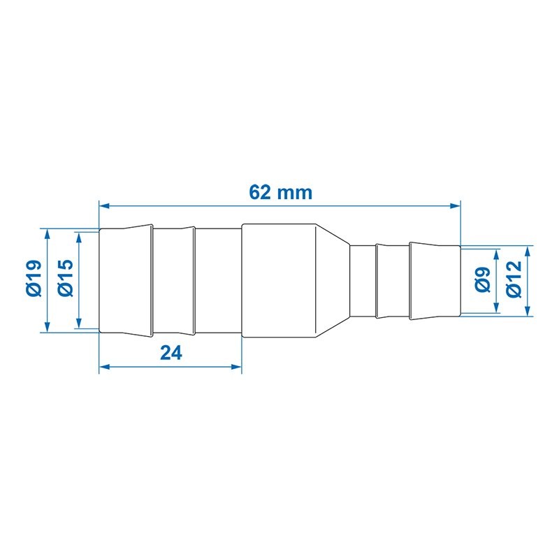 Réducteur de tuyau droit 19x12mm 2 pièces dans blister