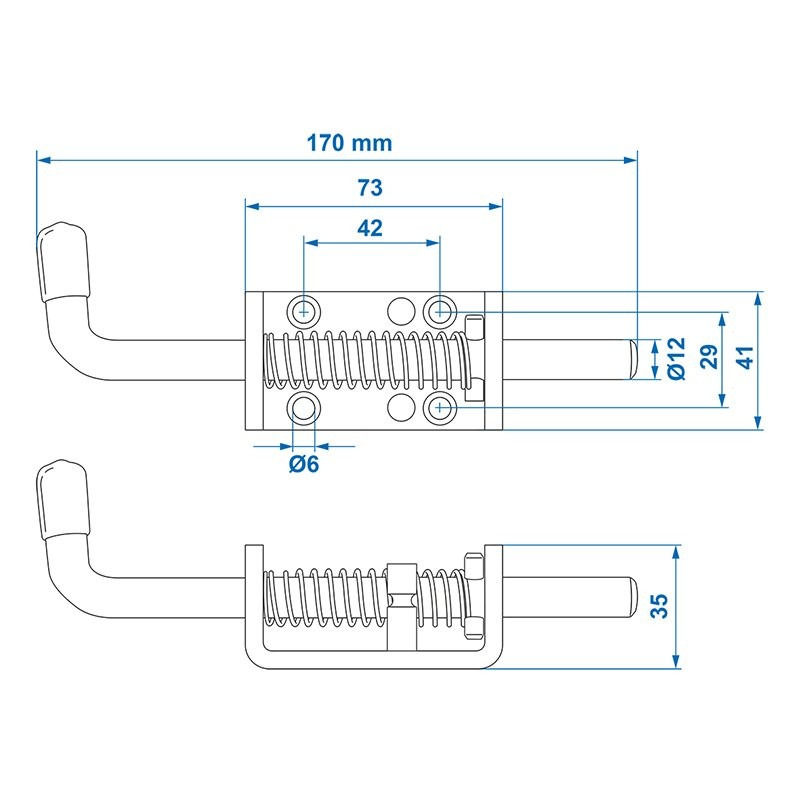 Verrou à ressort Ø12 mm/170 mm