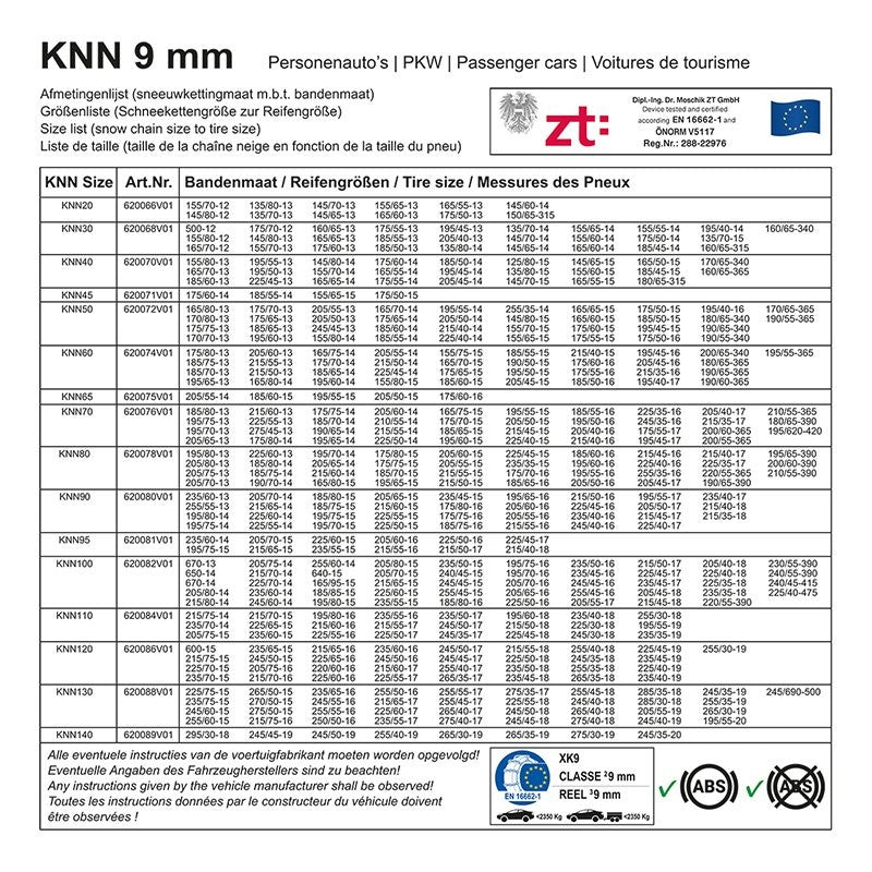 Chaînes à neige 9mm KNN90