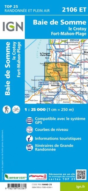 Carte IGN baie de somme le crotoy fort mahon plage 2106ET série Top 25