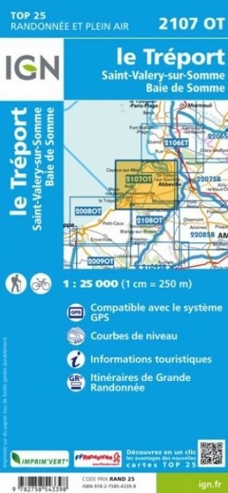 Carte IGN le treport saint valery sur somme 2107OT série Top 25