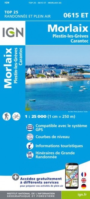 Carte IGN Morlaix Plestin les greves carantec 0615ET série Top 25