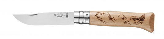 Couteau Opinel n° 8 lame en inox et manche gravé montagne