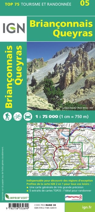 Carte tourisme Briançonnais Queyras IGN Top 75