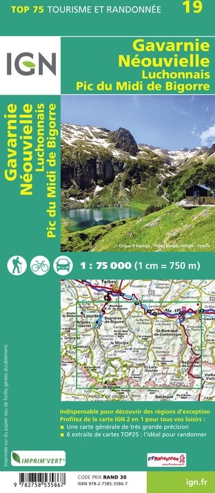 Carte tourisme Gavarnie, Néouvielle, Luchonnais, Pic-du-Midi-de-Bigorre IGN Top 75