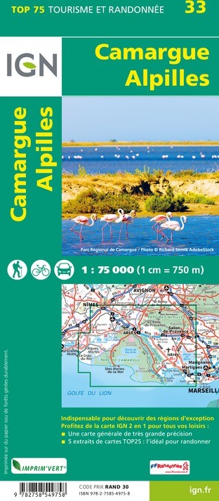 Carte tourisme Camargue, Alpilles IGN Top 75