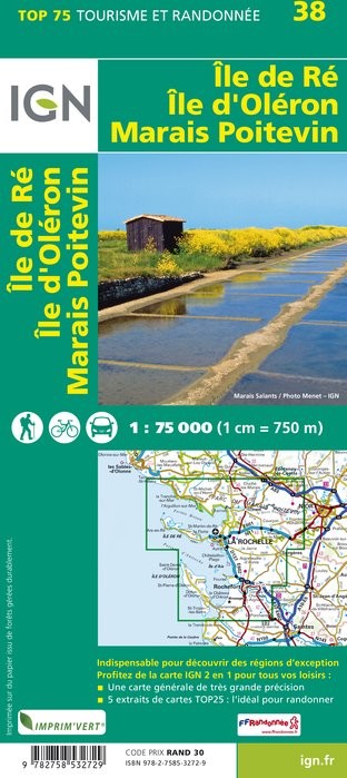 Carte tourisme Île de Ré, Île d'Oléron, Marais Poitevin IGN Top 75