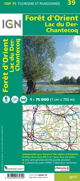 Carte tourisme Foret d'Orient, Lac du Der IGN Top 75