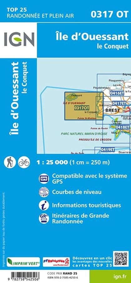 Carte IGN Ile ouessant le conquet 0317OT série Top 25