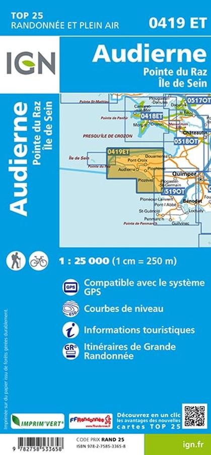 Carte IGN audierne pointe du raz sein 0419ET série Top 25