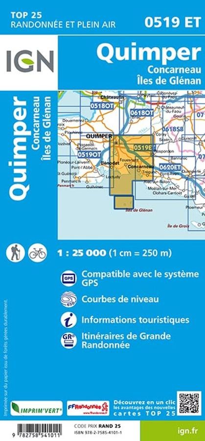 Carte IGN quimper concerneau glenan 0519ET série Top 25