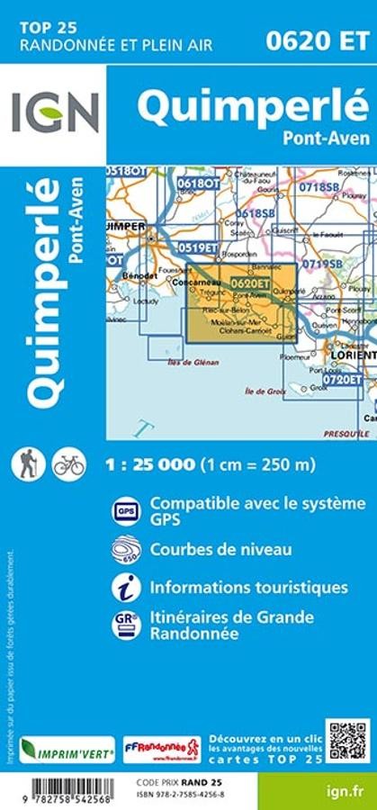 Carte IGN quimperle pont aven 0620ET série Top 25